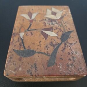 Vtg Marble Stone Mother of Pearl Inlay Floral Trinket Box Made N India Rectangle